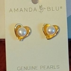 Amanda Blu Gold/White Heart&Pearl Earrings